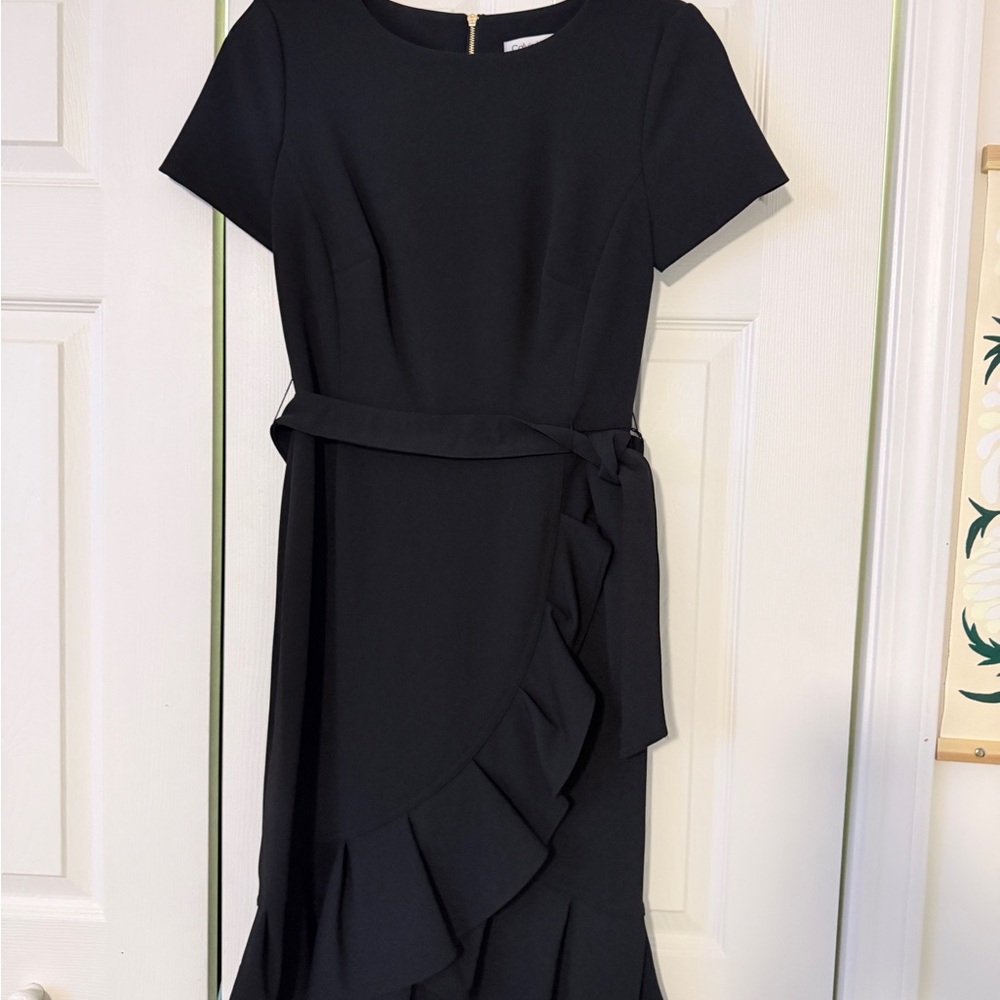 Calvin Klein Black Midi Dress with Ruffle Accent
